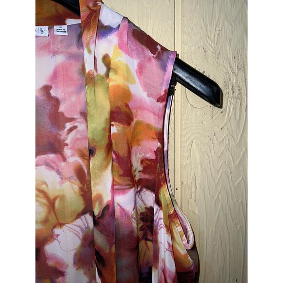 Susan Graver Vest Womens 1X Chiffon Floral or Swim Cover-Up Pink Floral Whimsy - Picture 6 of 12
